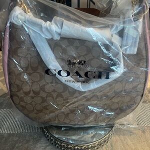 Coach Brown and Pink Shoulder Bag with Signature Monogram